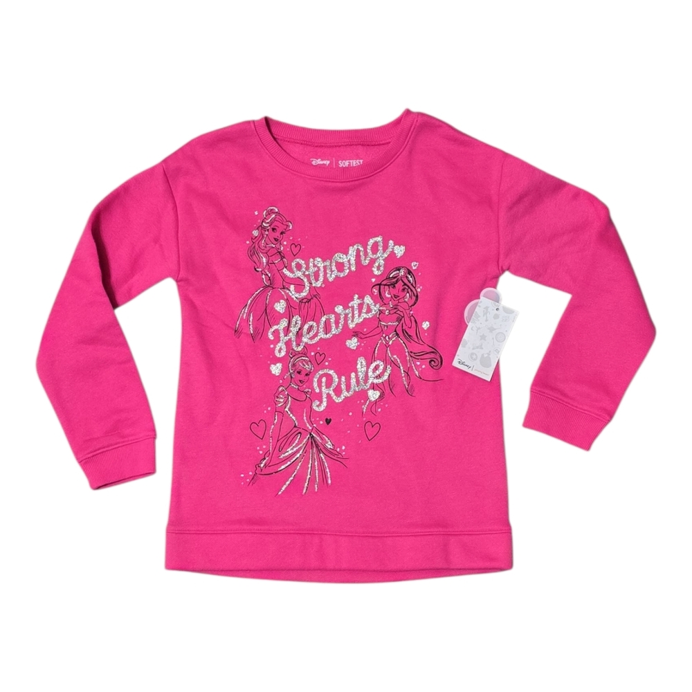 NWT Disney Jumping Beans Girls Fleece Crew Neck Sweater Pink 6X Princess Theme - Picture 1 of 6